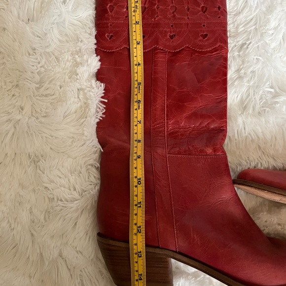 Charlie 1 Horse Mid Calf Distressed Red Western Leather Zip Boots Womens Sz 9.5B - Picture 10 of 14